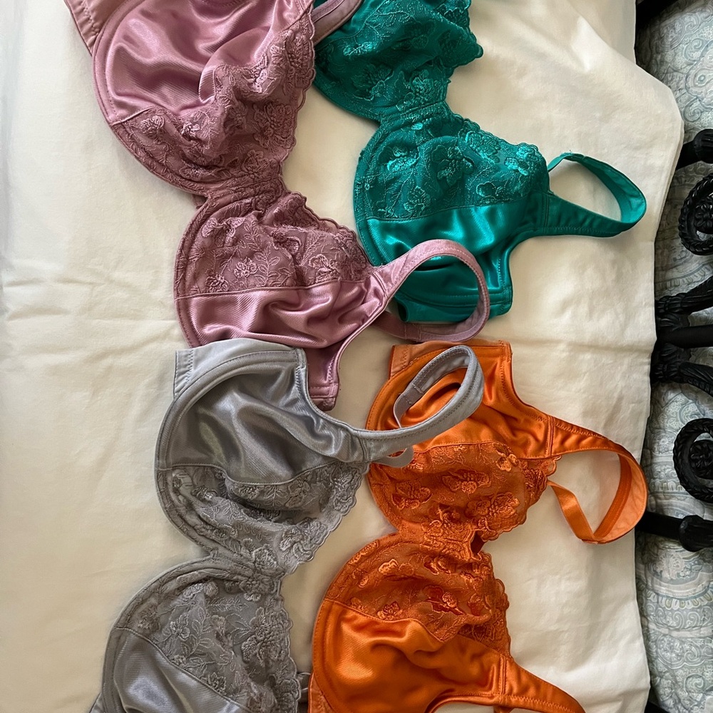 Breezies Lace Bra Collection - Mauve, Teal, Gray, Orange